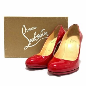 1円 クリスチャン ルブタン パンプス ヒール ピンヒール ラウンドトゥ レッド 赤 エナメル 35 1/2 22.5cm Christian Louboutin