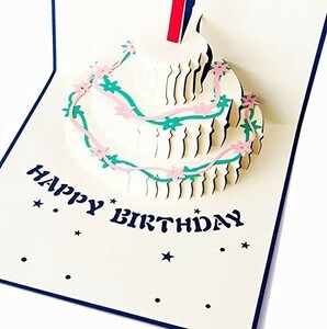 【新品即決】Happiest 誕生日 バースデー [ 立体 ] お祝い ホビー グリーティングカード 3D ポップアップ メッセージカード (ブルー)