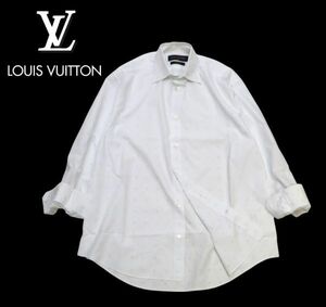 国内正規品 Louis Vuitton マイクロモノグラムフラワー×ピンストライプ コットン長袖シャツ ルイヴィトン L/S SHIRT ホワイト 42/17 J-19