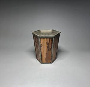 古錫 錫製建水 錫胎製 嵌め竹 茶台 