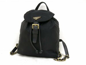 ◆美品◆PRADA プラダ◆ナイロン カーフ レザー 本革◆チェーン リュック サック◆ブラック ゴールド金具◆イタリア製◆A4887