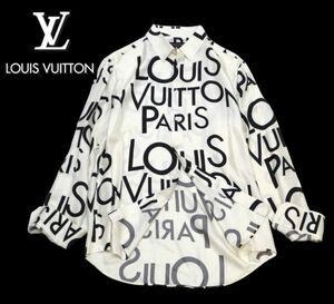国内正規品 Louis Vuitton SILK100％ オールオーバーロゴ MENS 長袖シャツ ルイヴィトン LV LOGO 総柄 シルクXXL シャツ アイボリー M MO-1