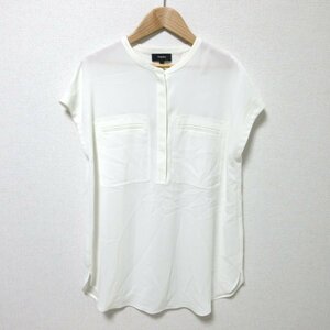 美品 21SS Theory セオリー UTL SHIRT F POWDER CREPE バンドカラー 半袖 プルオーバー シャツ ブラウス 1108228 S ホワイト ◆