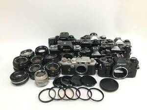 ☆ フィルムカメラ まとめ 2 ☆ Canon AE-1 ×4 + F-1 + EOS 7 + Nikon FE + F + Leotax 他レンズ9本 キャノン ニコン レオタックス