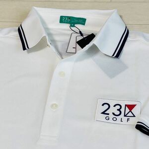 新品◆23区GOLF ロゴワッペン 吸水速乾 半袖ポロシャツ/ホワイト/サイズL/送料185円