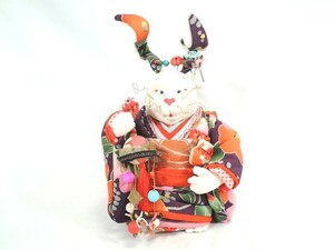 上原装子/福うさぎ/福兎/創作人形/高:26cm/作家物/置物/オブジェ/ぶすっこ人形/ぶす姫/ぶすっ娘/古布ちりめん/民芸/民藝/美術品