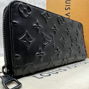 【現行 極美品 希少】ルイヴィトン LOUIS VUITTON ヴェルティカル 長財布 エンボス モノグラム シール レザー ブラック 黒 メンズ ビジネス