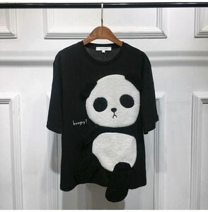 【新品】Lサイズ ブラック パンダ 半袖 Tシャツ ビッグシルエット レディース