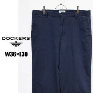 W36×L30 / Dockers ドッカーズ ワイド ストレートフィット パンツ ストレッチ チノパン ネイビー 紺 デカ履き ゆるダボ オーバーサイズ