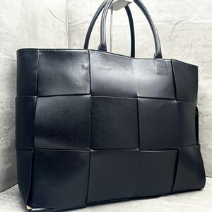 1円■美品■ 定価46万円 BOTTEGA ボッテガヴェネタ メンズ ラージ アルコ イントレ トートバッグ ビジネス A4◎ 大容量 肩掛け 現行 革 黒