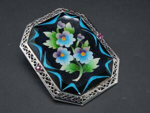 【801】Cutting Cloisonne SILVER刻印 七宝焼 ブローチ アクセサリー TIA