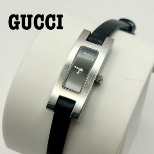GUCCI グッチ　レディース腕時計　3900L シルバー　レザー　ブラック 動作品 電池式 クォーツ ロゴ ヴィンテージ スクエア