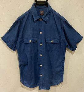 ＊桃太郎ジーンズ MOMOTARO JEANS ユニオンチケット インディゴ 濃紺 半袖 ボタンシャツ トップス ワークシャツ 日本製 38　　　　BJBB.E