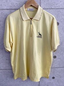 adabat アダバット ポロシャツ 半袖 ハーフジップ シワ加工 刺繍 イエロー系 IVサイズ 日本製 ゴルフ 新規×