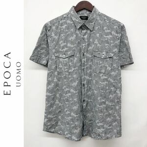 EPOCA UOMO エポカウォモ メンズ 半袖 シャツ デザインシャツ コットン100% カモフラ ストライプ ダークグレー×ホワイト サイズ50 XL相当