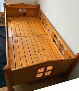 b12)取りに来れる方限定 2段ベッド ナチュラル 木製 ベッド シングルサイズ 組立式 ハシゴ付き 子供部屋 すのこ マットレスなし 家具 寝具