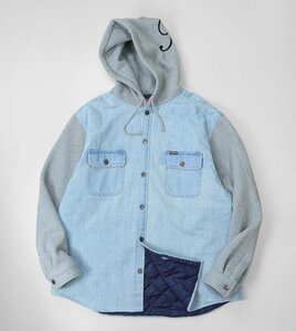 Supreme ◆22AW Fleece Hooded Denim Shirt フリース フーデッド デニムシャツ ブルー XLサイズ (中綿入り) パーカー シュプリーム ◆RN16