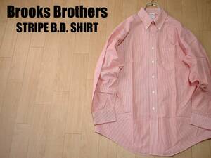 大人気BROOKS BROTHERSノンアイロンオールコットンボタンダウンシャツ美品L-XL白赤ストライプ正規ブルックスブラザーズホワイトxレッド346