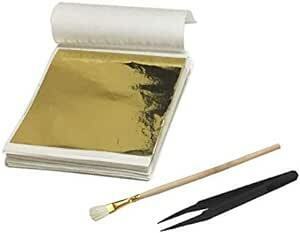 KiloNext 金箔 フェイク ゴールド シート アート 装飾用 9cm×9cm 100枚入り 静電気防止 ピンセット 筆 付き