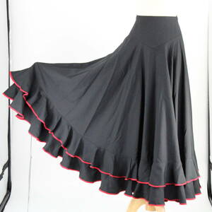 『送料無料』【美品 フラメンコ衣装】ブラック×レッド ファルダ 大きく広がる裾 スカート Flamenco タンゴ