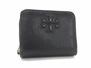 1円 ■極美品■ TORY BURCH トリーバーチ レザー 二つ折り 財布 ウォレット 札入れ 小銭入れ カード入れ レディース ブラック系 BK0942