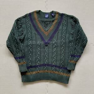 80s 90s VINTAGE GAP オールド ギャップ ケーブルニット コットン セーター Vネック S