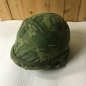 米軍実物 M1 スチール ヘルメット ライナー ミッチェル迷彩カバー付き 中古 ナム戦