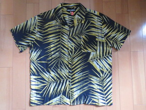 送料無料発送 DOUBLE RAINBOUU ダブルレインボー オープンシャツ アロハシャツ プリントシャツ XL 綿100% 黒/黄 正規品 とても美品 