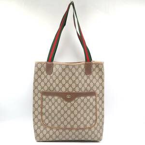 ★GUCCI オールドグッチ 39 02 003 ヴィンテージ シェリーライン GG柄 PVC トートバッグ ショルダーバッグ ベージュ系