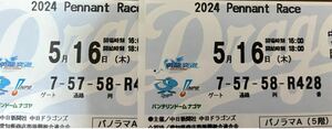 バンテリンドーム名古屋　5月16日（木）中日VS阪神野球チケット2枚