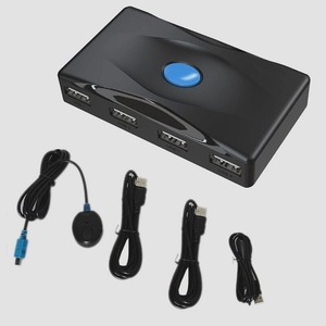 送料無料★ES-Tune USB切替器 USB2.0 PC2台用 2入力4出力 手動 切り替え機 ケーブル付属