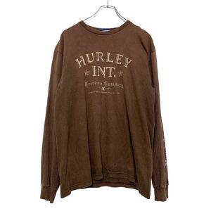 HURLeY 長袖 プリント Tシャツ M ブラウン ハーレー 袖プリント ロンT ロングTシャツ 古着卸 アメリカ仕入 a504-5878