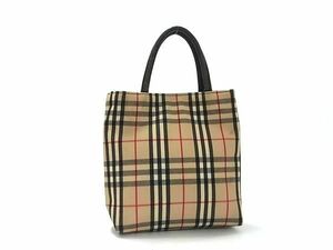 1円 BURBERRY バーバリー ノバチェック ナイロンキャンバス×レザー トートバッグ ハンドバッグ ミニバッグ ベージュ系 BF6901