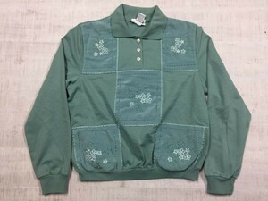 香港製 HONG KONG古着 ALFRED DUNNER アメカジ オールド レトロ ファンシー 古着 90s 襟付き スウェットシャツ トレーナー レディース S 緑