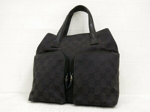 ◆美品◆GUCCI グッチ◆GGキャンバス カーフ レザー 本革◆ハンド バッグ◆ブラック SV金具◆イタリア製◆腕掛け◆ダブルポケット◆A4868