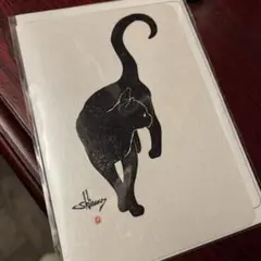 版画　黒猫グリーティングカード　イギリス製