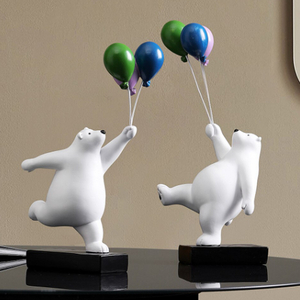 バルーンベア 置物 ２個１セット 樹脂 白熊 クマ 風船 装飾 動物 フィギュア おもちゃ 彫像 北欧 ディスプレイ インテリア ペア シンプル