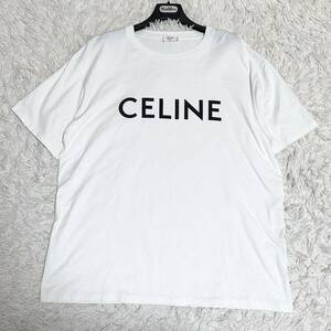 JPタグ/美品◆CELINE セリーヌ　Tシャツ ルーズ　カットソー 半袖 クルーネック プリント L 白 ホワイト 2X681671Q メンズ