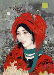●日本画版画　妃耶八「紅草一輪」
