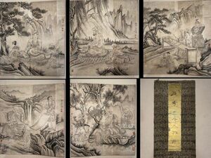 真作 中国書画「清 石濤 山水人物冊 5開」肉筆紙本 掛け軸 書画立軸 巻き物 古美術 旧蔵出