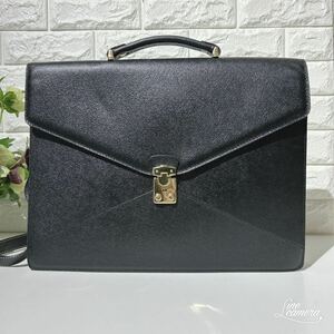 美品　フランス製 LANCEL ランセル　オールレザー　ビジネスバッグ メンズ　ブラック　黒本革 通勤　ブリーフケース 鍵付き　