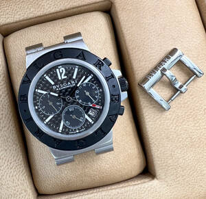 箱付き BVLGARI ブルガリ アルミニウム クロノグラフ 自動巻き デイト 黒文字盤 メンズ 腕時計 ジャンク品