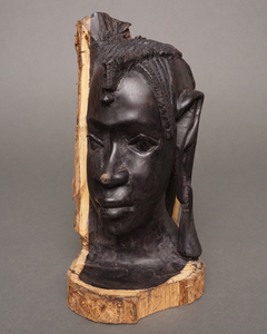 アフリカ　タンザニア　黒檀彫刻　頭像　人形　No.21　木彫り　一刀彫　マコンデ　アフリカンアート　彫刻　アフリカ雑貨