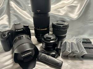 送料込 Canon EOS 70D デジタル一眼レフカメラ レンズ4本 バッテリー4本セット Tam16-300 70-300 EFS10-22 yongnuo50mm 充電器 リモコン 