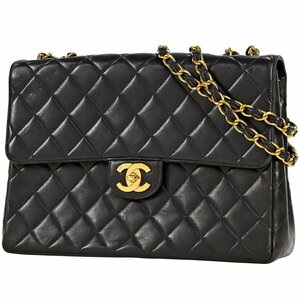 シャネル CHANEL デカ マトラッセ シングルフラップ チェーン ショルダーバッグ Ｗチェーン レザー ブラック A04412 レディース 中古