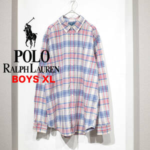 【キッズ/レディース】BOYS XL（18−20） / 90 00s POLO RALPH LAUREN ポロ ラルフローレン マドラスチェック BDシャツ 青 赤 白