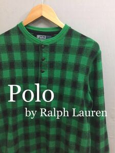 ポロラルフローレン Polo Ralph Lauren ヘンリーネック カットソー 長袖 チェック柄 メンズ グリーン Sサイズ !★&