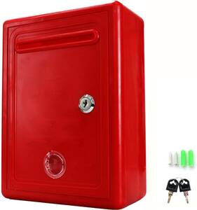 レッド akindou カラフル 鍵付き 投票箱 意見箱 多目的 ボックス 硬質プラスティック製 軽量 凸レンズ小窓付き (赤色)