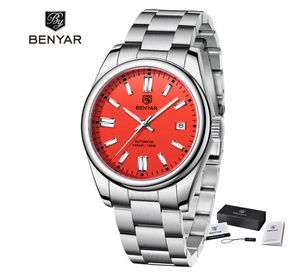 Benyar-男性用の新しい高級機械式腕時計,ステンレス鋼,ダイビング用,耐水性,10bar,2022