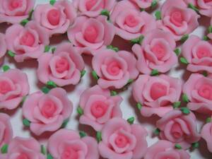 【送料無料】16ｍｍ樹脂薔薇（葉付）ピンク①50個